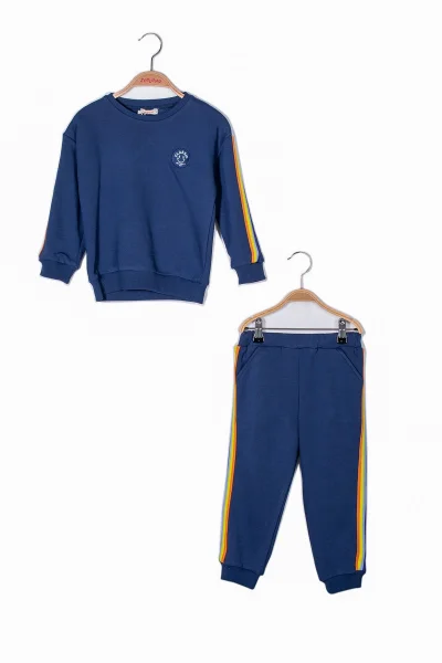 Unisex Şeritli Lacivert Eşofman Takım (5-14 Yaş)