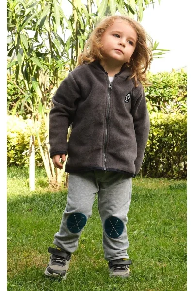 Unisex Antrasit Polar Fermuarlı Sweatshirt (3-14 Yaş)