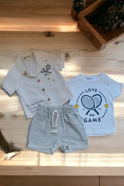 Erkek Çocuk 3 lü Keten Takım ( 6-24 Ay)