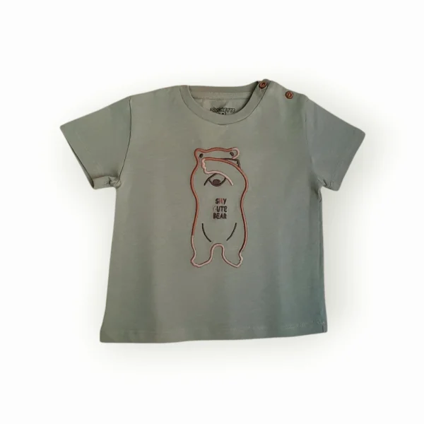 Ayıcık Nakışlı Yeşil T-shirt