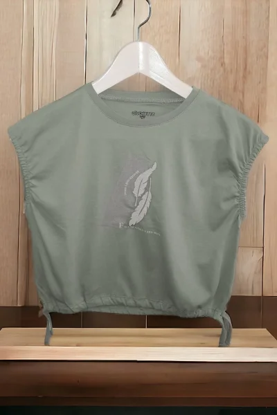 Bağcıklı Yeşil Kız Çocuk T-Shirt ( 6-9 Yaş )