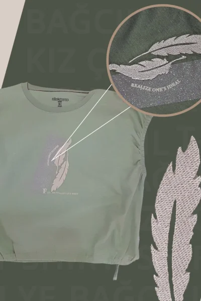 Bağcıklı Yeşil Kız Çocuk T-Shirt ( 6-9 Yaş )