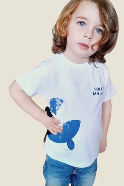 Balina Baskılı Erkek Çocuk Beyaz Mavi T-shirt ( 1- 5yaş )