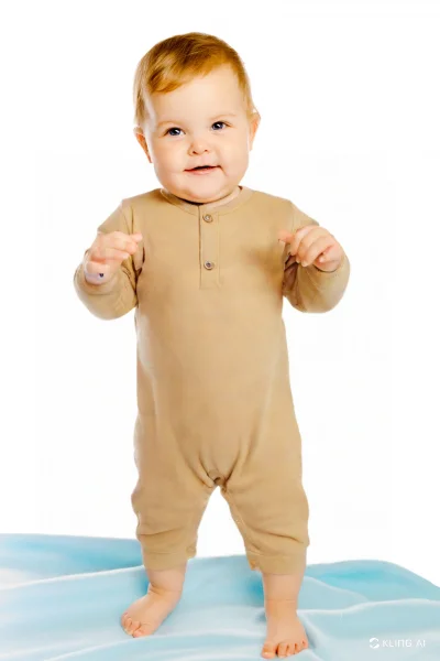 Bej %100 Organik Pamuk (GOTS) Çıtçıtlı Tulum 0-24 Ay