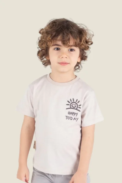 Bej Güneş İşlemeli Erkek Çocuk T-Shirt ( 2-5 Yaş )