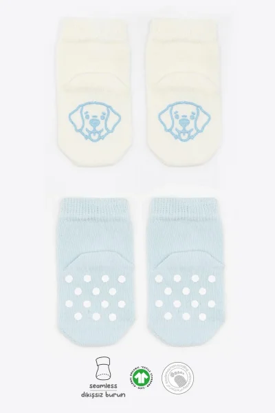 Biorganic Bistyle 2li Hayvan Figürlü Kaymaz %100 Organik Pamuk Bebek Çorap (3-6 AY)