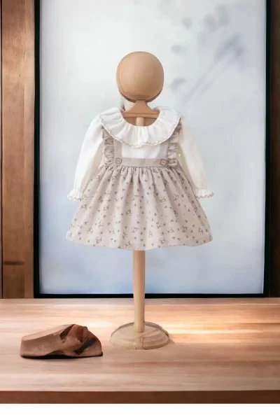 Çiçek Baskılı Keten Salopet Elbise (6 - 24 Ay )