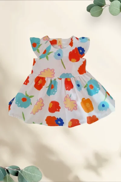 Çiçekli Kız Çocuk Elbise ( 6-18 Ay )