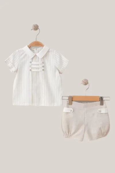 Erkek Düğmeli Çizgili İkili Şortlu Takım (6 Ay - 24 Ay )