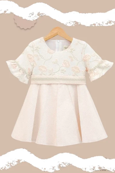 Jakarlı Çiçekli Somon Elbise (2-5 Yaş )