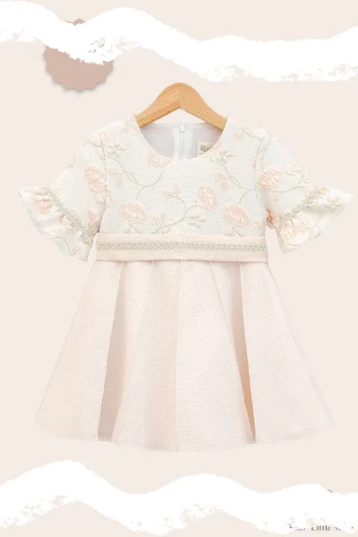 Jakarlı Çiçekli Somon Elbise (2-5 Yaş )