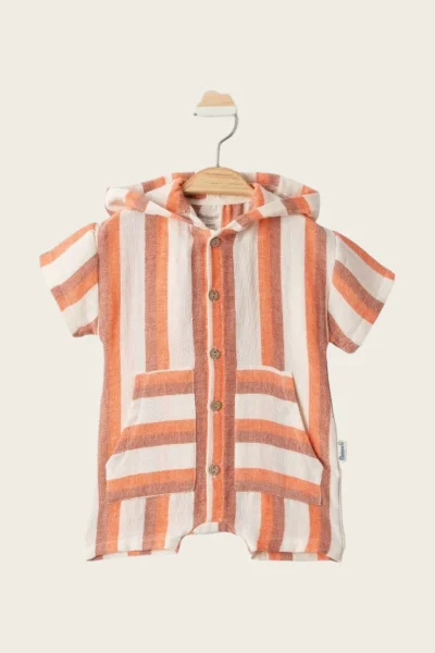 Kapüşonlu %100 Pamuk Müslin Erkek Tulum ( 3- 18 Ay )