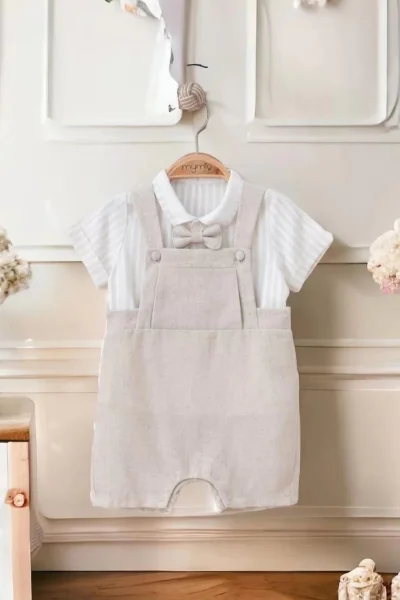 Mymio Erkek Çizgili Keten İkili Salopet Tulum (3-12 Ay )