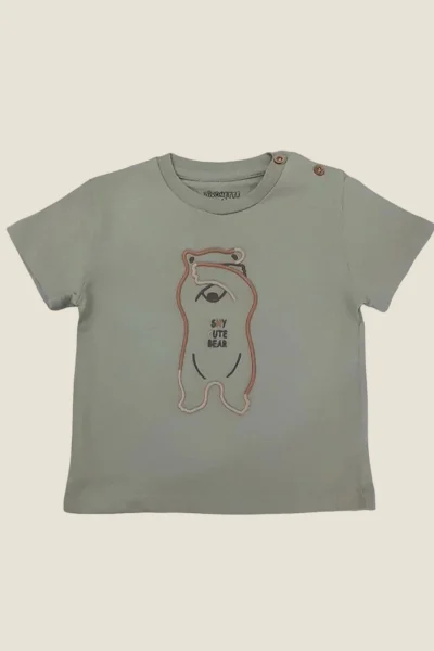 Ayıcık Nakışlı Yeşil T-shirt