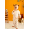 Kız Bebek Ekru Pembe Desenli % 100 Pamuk Tulum (3-24 Ay)