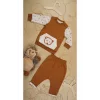 Erkek Bebek Tarçın Ayıcık Peluş Cepli İkili Takım (6ay-4yaş)