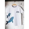 Balina Baskılı Erkek Çocuk Beyaz Mavi T-shirt ( 1- 5yaş )