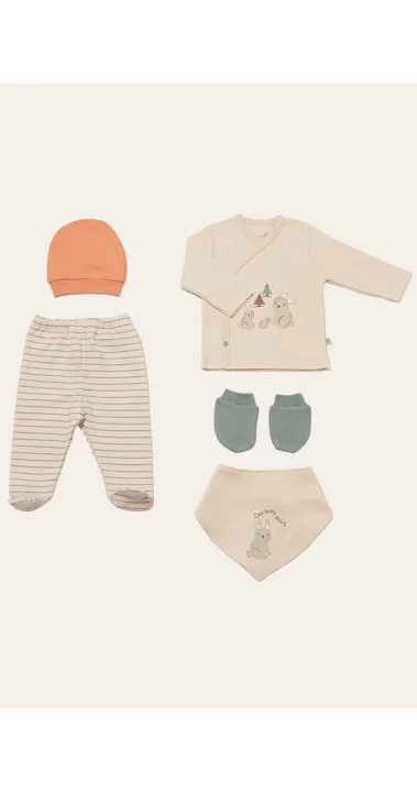 5 Li %100 Organik Pamuk Cool Lines Bunny Yenidoğan Hastane Çıkışı