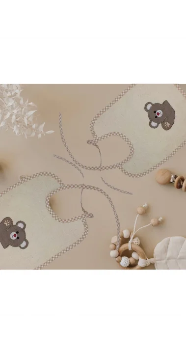 %100 Pamuk Ayıcık Nakışlı Bebek Mama Önlük