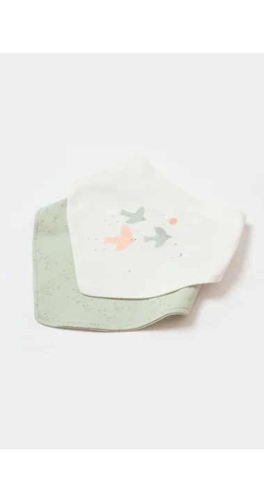 2 li Mama fular önlük- %100 Organik Tiny Birds Ekru Yeşil