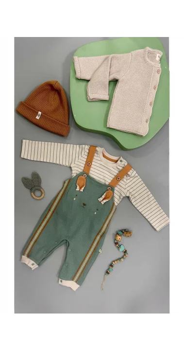 Salopet,uzunkol t-shirt cool lines bunny %100 Organik Pamuk (3-12 Ay)