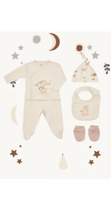 5 Li Animals Kingdom % 100 Pamuk Yenidoğan Hastane Çıkışı (0-3 Ay )