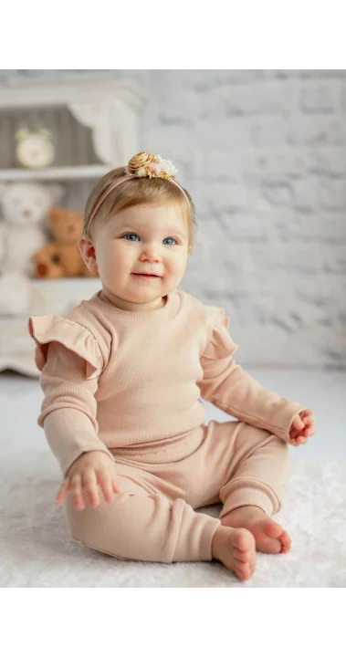 Kız Bebek Pembe %100 Organik Pamuk Fırfırlı İkili Takım ( 0 -4 Yaş)