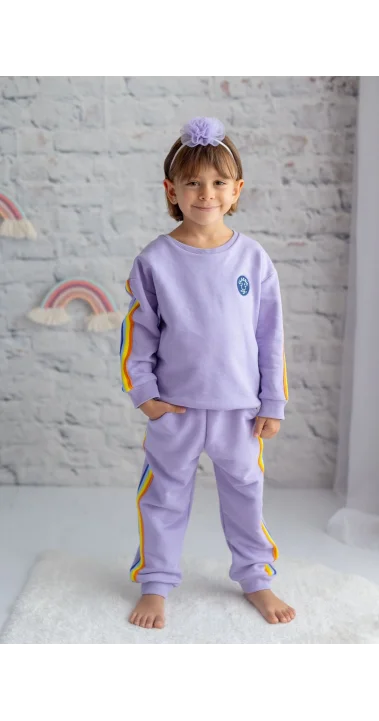 Kız Çocuk Lila Rengi Şeritli Eşofman Takım