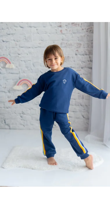 Unisex Şeritli Lacivert Eşofman Takım (5-14 Yaş)