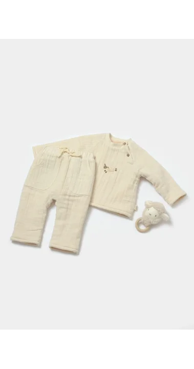 Baby Cosy Krem Içi Tüylü Welsoft Organik Müslin Ikili Takım (3-24 AY)
