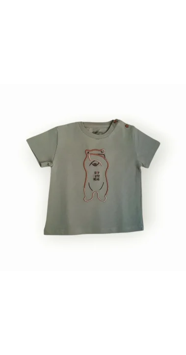 Ayıcık Nakışlı Yeşil T-shirt