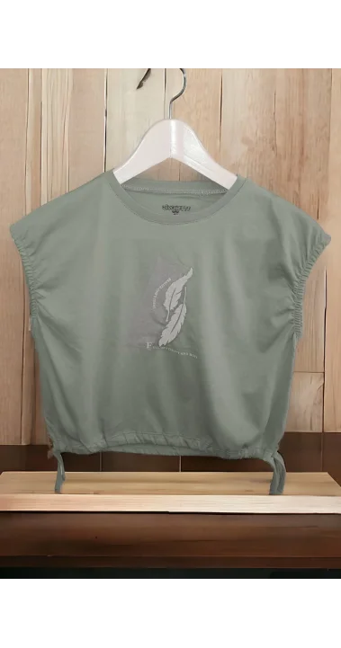 Bağcıklı Yeşil Kız Çocuk T-Shirt ( 6-9 Yaş )