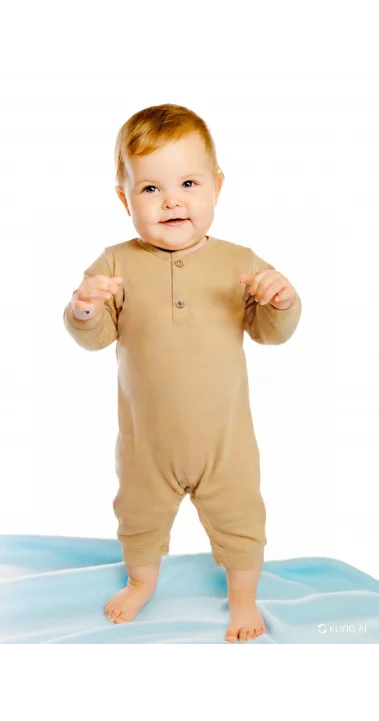 Bej %100 Organik Pamuk (GOTS) Çıtçıtlı Tulum 0-24 Ay