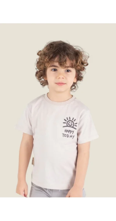 Bej Güneş İşlemeli Erkek Çocuk T-Shirt ( 2-5 Yaş )