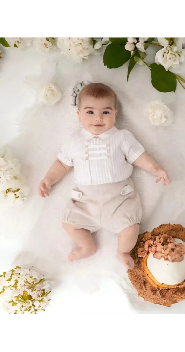 Erkek Düğmeli Çizgili İkili Şortlu Takım (6 Ay - 24 Ay )