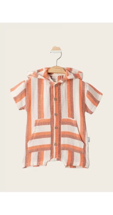 Kapüşonlu %100 Pamuk Müslin Erkek Tulum ( 3- 18 Ay )