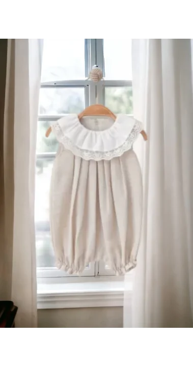 Mymio Dantel Yaka Keten Kız Tulum ( 3-12 Ay )