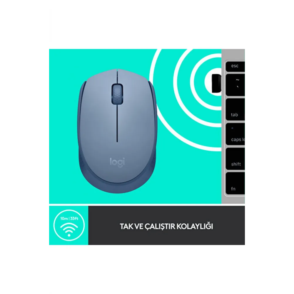 M171 USB Alıcılı Kablosuz Kompakt Mouse Açık Mavi 910-006866