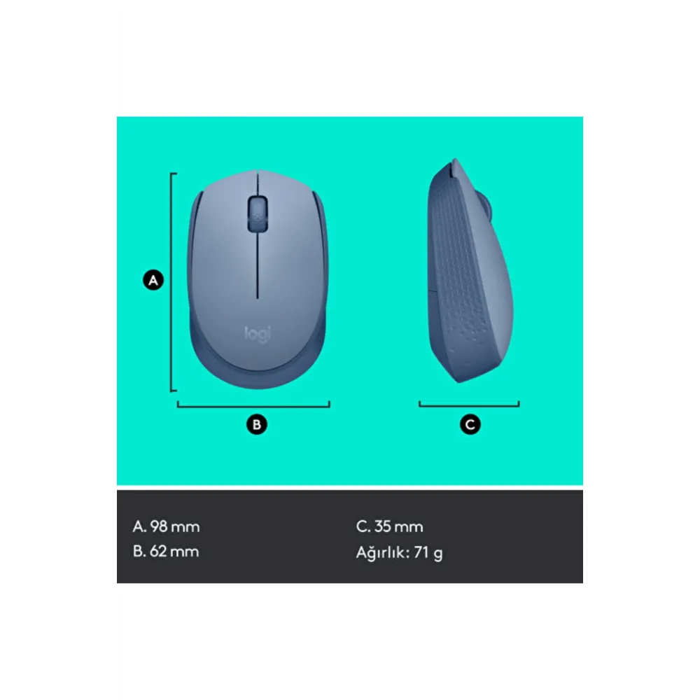 M171 USB Alıcılı Kablosuz Kompakt Mouse Açık Mavi 910-006866