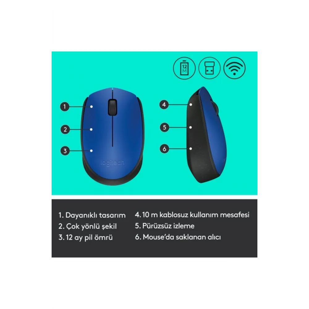 M171 USB Alıcılı Kablosuz Kompakt Mouse Mavi 910-004640