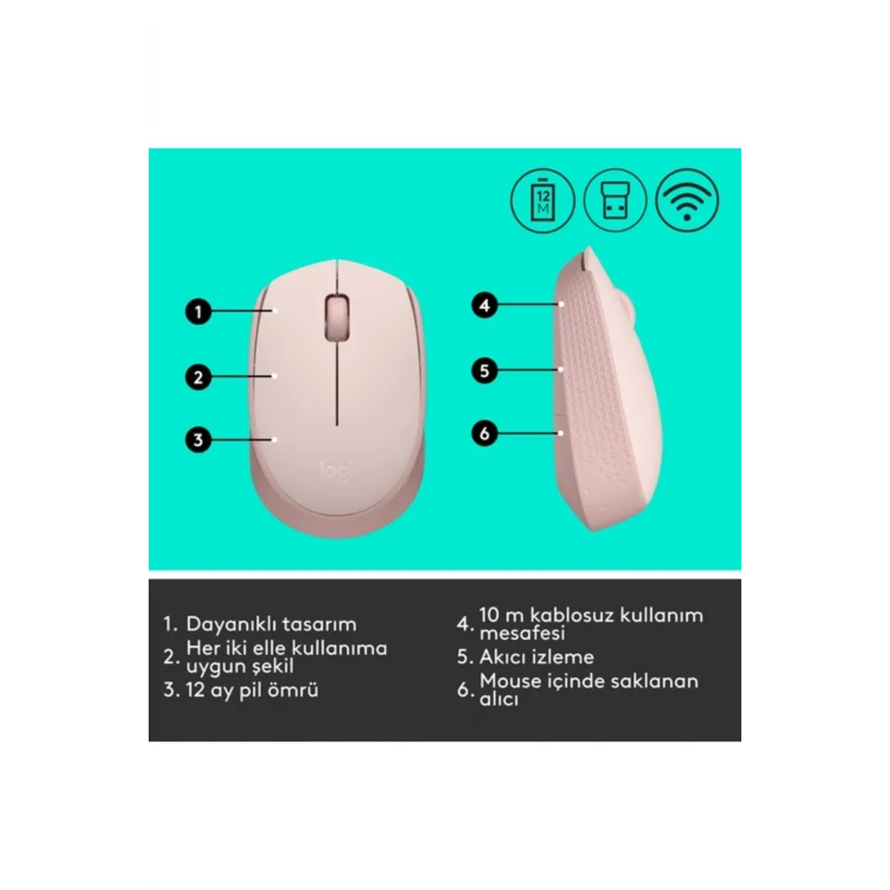 M171 USB Alıcılı Kablosuz Kompakt Mouse, Pembe 910-006865