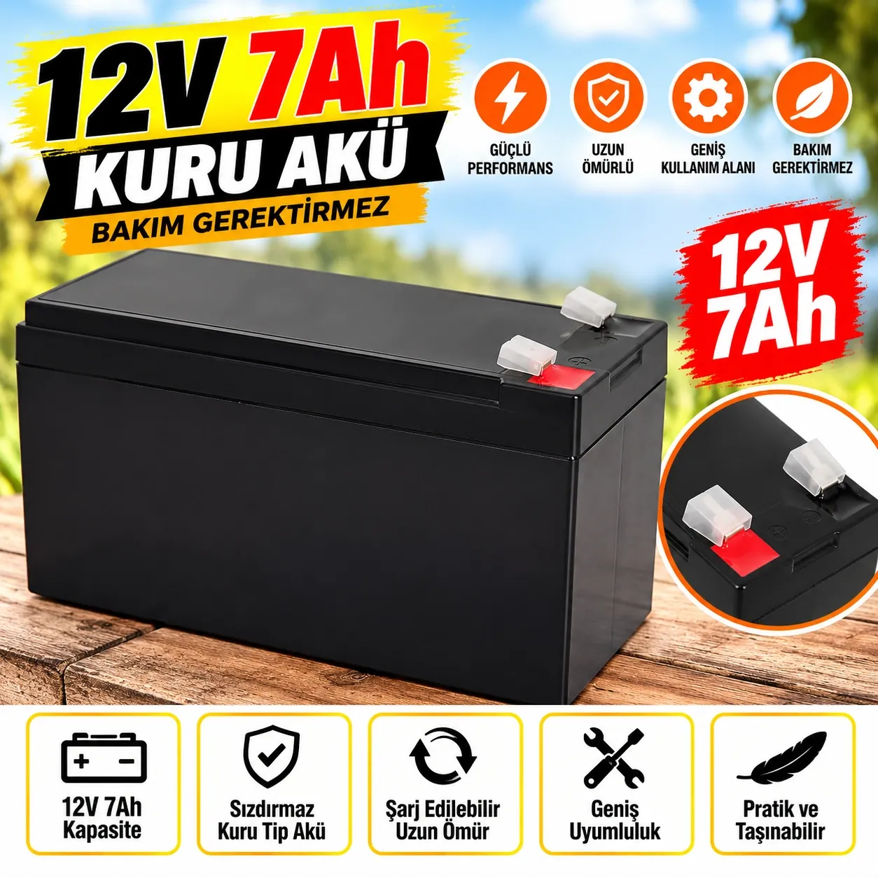 12V 7Ah Bakımsız Kuru Tip AGM Akü