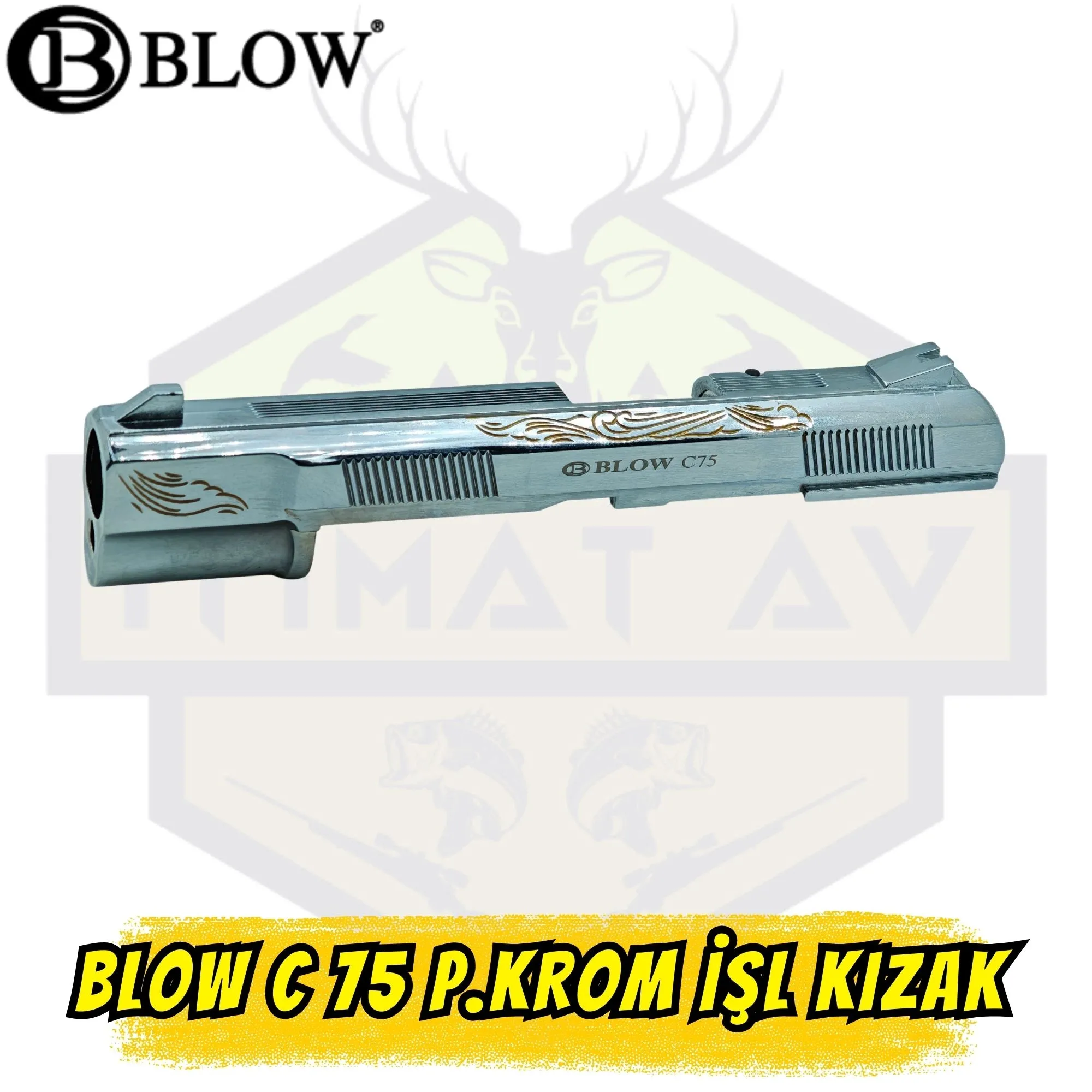 Blow C75 Kurusıkı Tabanca Üst Kızak (Sürgü) - Parlak Krom İşlemeli (Lüks Gravür)
