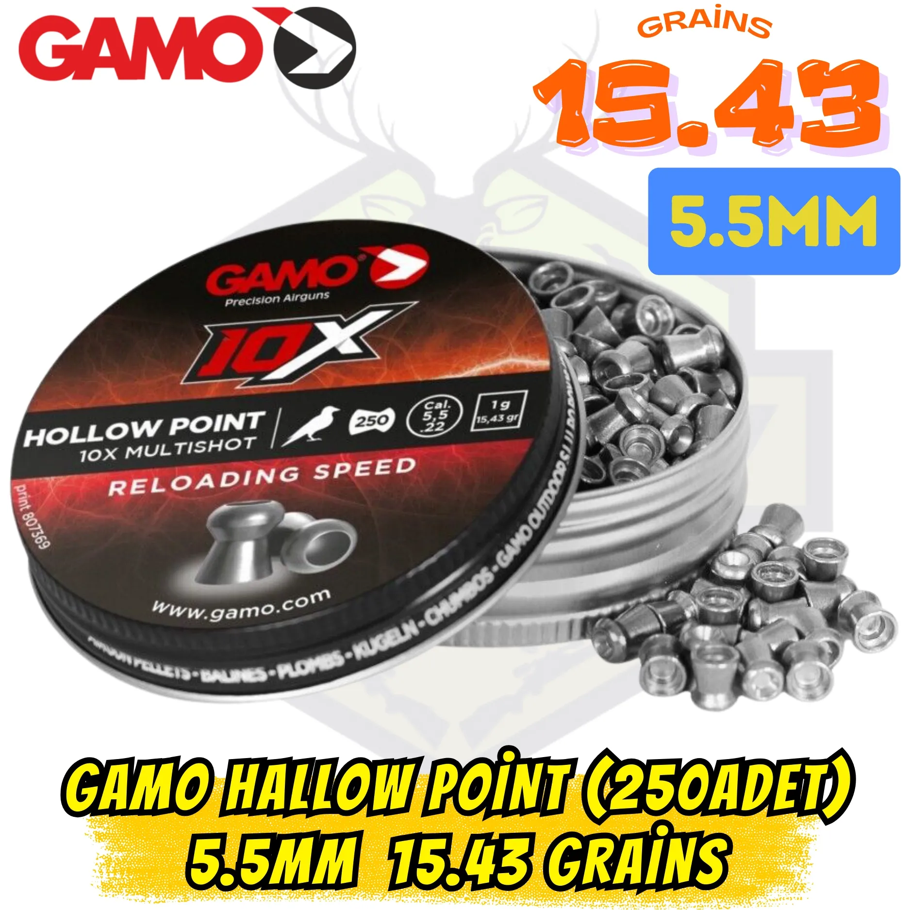 Gamo Hollow Point 5.5mm Havalı Tüfek Saçması (250 Adet) - 15.43 Grain