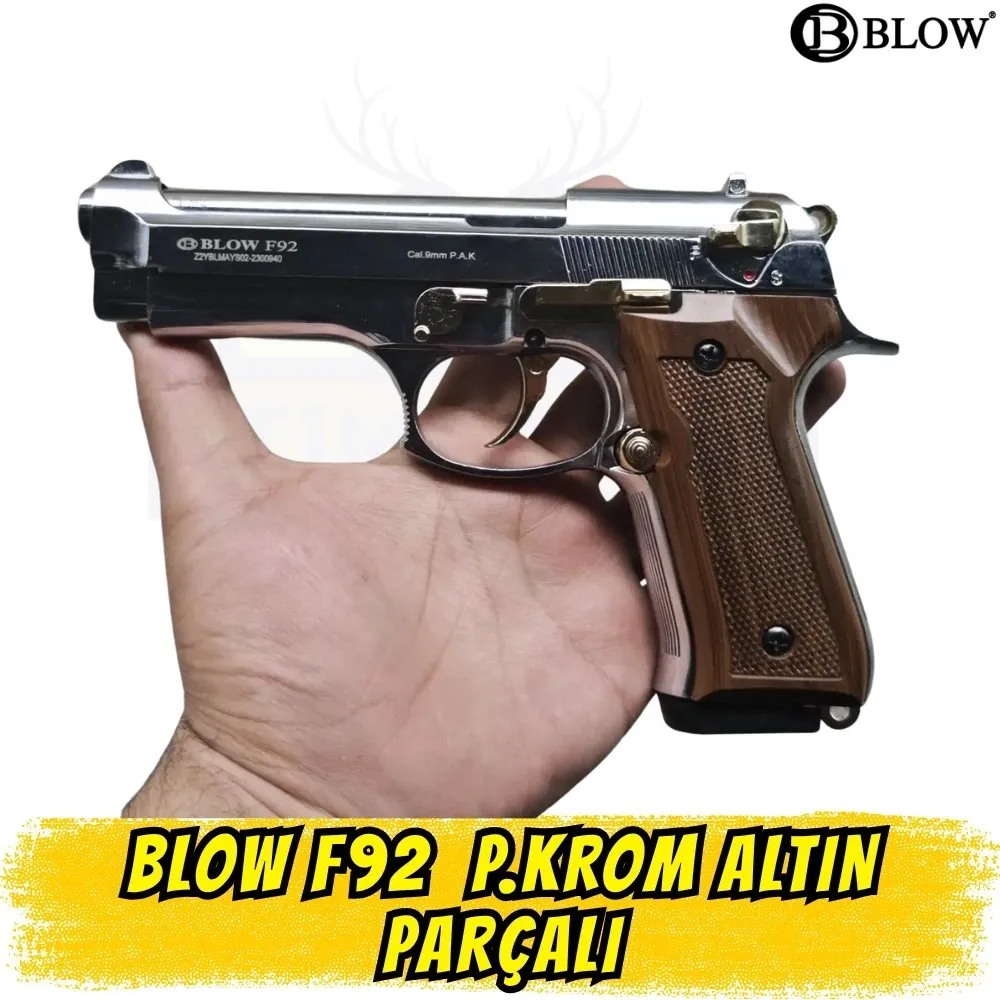BLOW F92 Kurusıkı Ses Tabancası Parlak Krom Sarı Parçalı