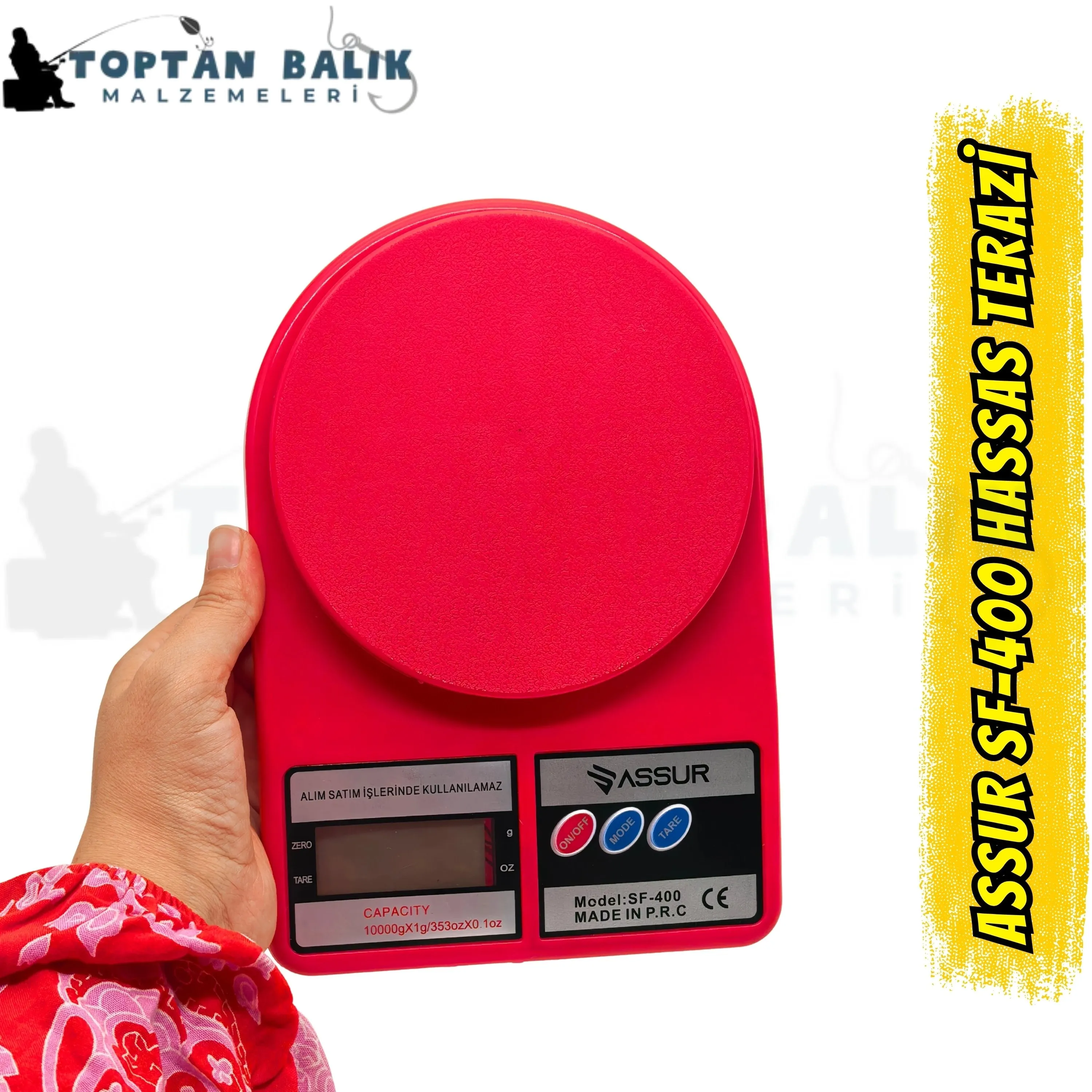 Assur SF-400 Dijital Hassas Mutfak ve Balıkçı Terazisi Kırmızı (10 Kg / 1 Gr) - Kurşun ve Malzeme Tartım Terazisi