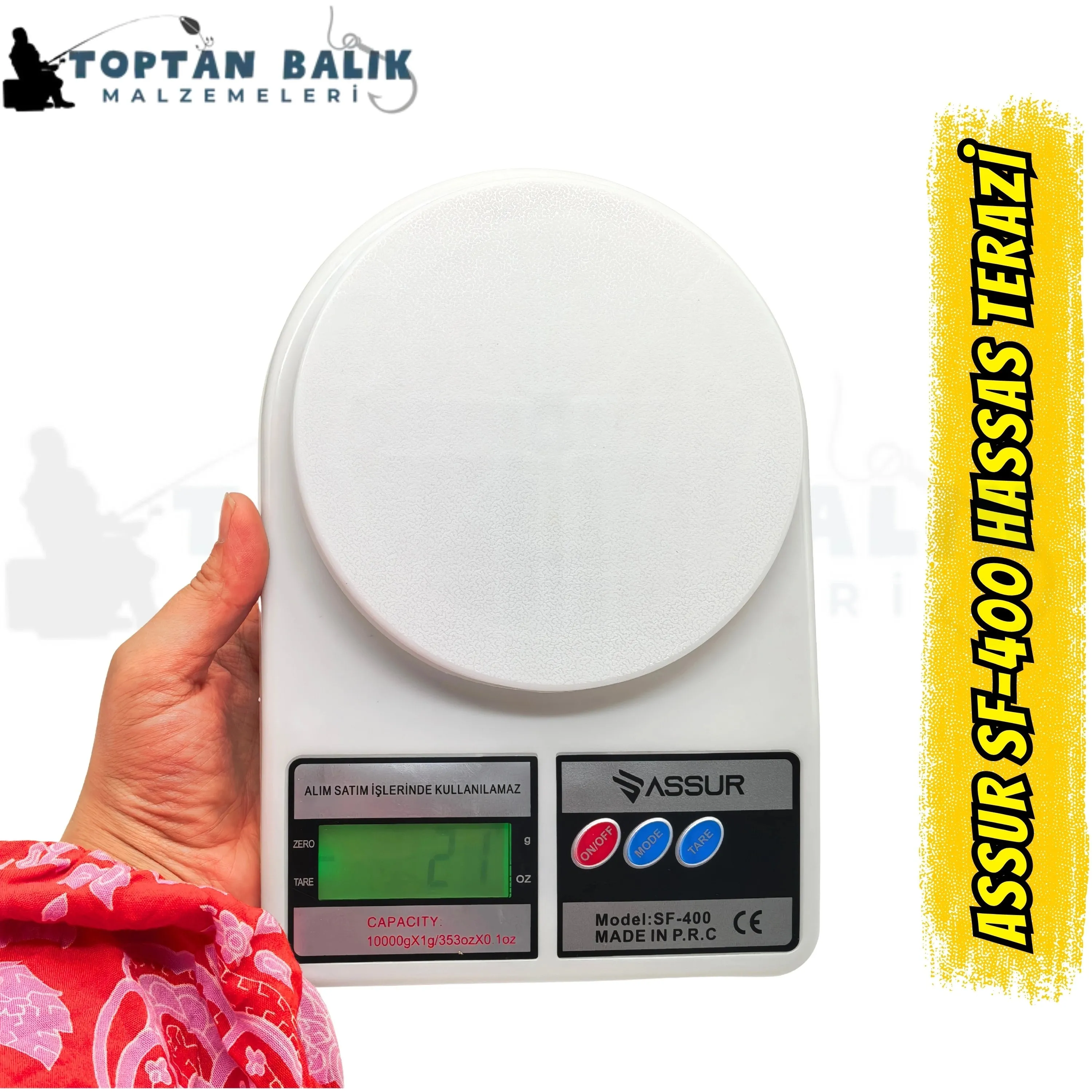 Assur SF-400 Dijital Hassas Mutfak ve Balıkçı Terazisi Beyaz (10 Kg / 1 Gr) - Kurşun ve Malzeme Tartım Terazisi