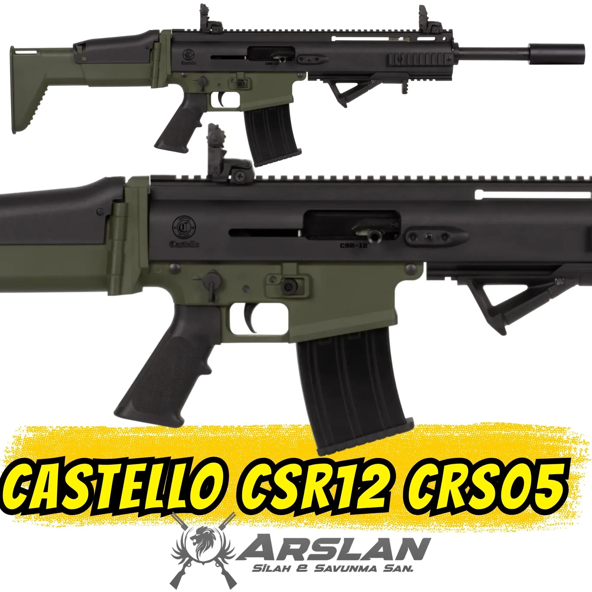 Castello CSR12 Şarjörlü Av Tüfeği Siyah-Haki (SCAR Tipi CRS05)