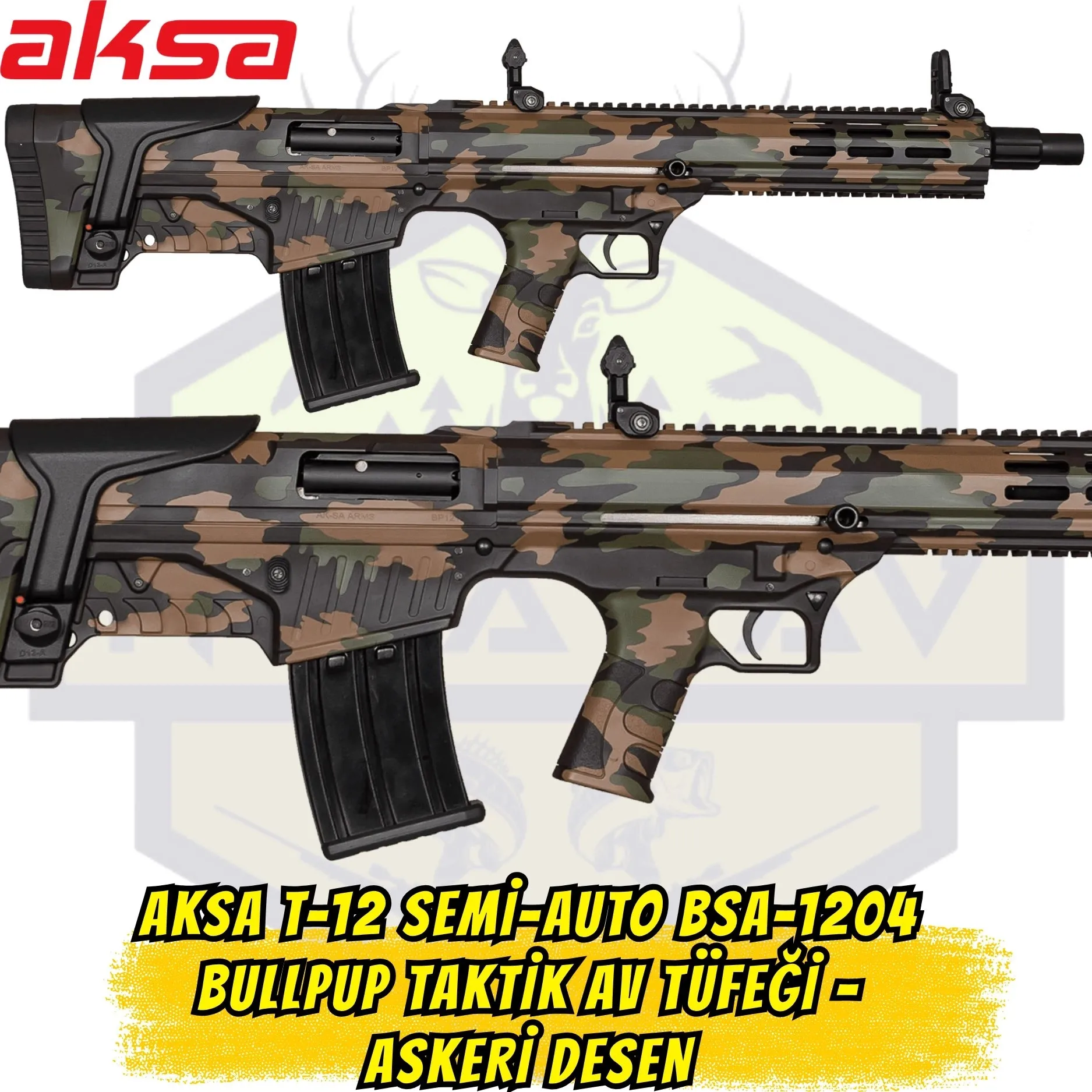 Aksa T-12 Semi-Auto BSA-1204 Gazlı Sistem Bullpup Şarjörlü Taktik Av Tüfeği (Askeri Desen)