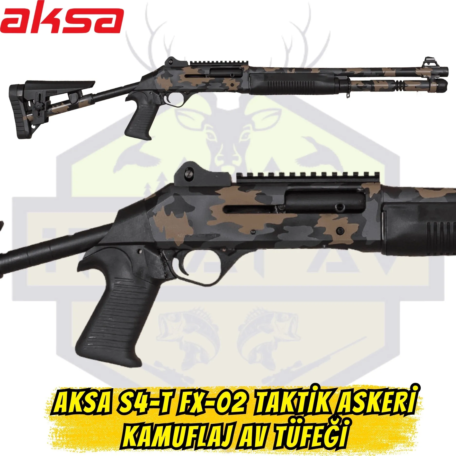 Aksa S4-T FX-02 Taktik Askeri Kamuflaj Şarjör Borulu Av Tüfeği - 12 Kalibre